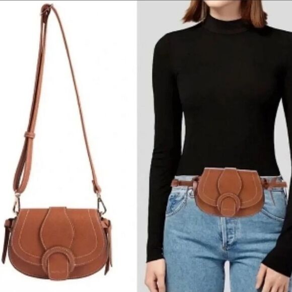 NEW PURSE / BELT BAG NEW RACHEL ZOE CROSSBODY COGNAC VEGAN LEATHER TRAVEL NWT - Picture 1 of 7